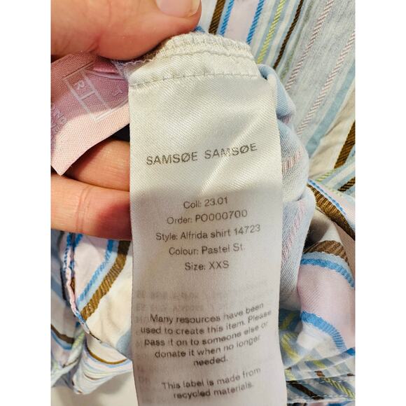 SAMSOE Multicolor Stripes Long Sleeve Collar Front Button Alfrida Shirt Size XXS - Picture 5 of 11